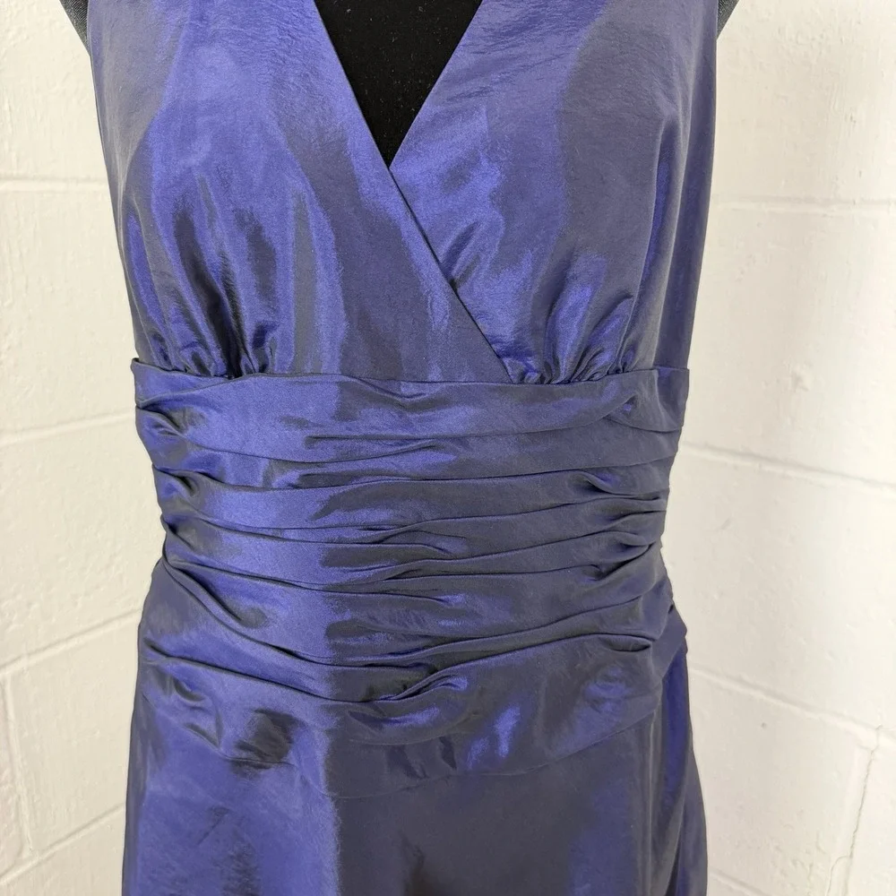 Jones NY Dress Babydoll Ruched Purple Satin Tie Halter Neck Y2K Glam Cocktail 12